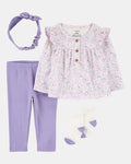 Baby Girl 4-piece Floral Outfit Set-Purple