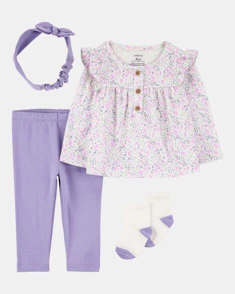 Baby Girl 4-piece Floral Outfit Set-Purple