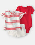 Carter’s. Baby Girl 3-piece Sailboat Short-Sleeve Top,Bodysuit & Short Set - Red/White